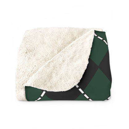 Dark Green, Black Retro Argyle Blanket Throw