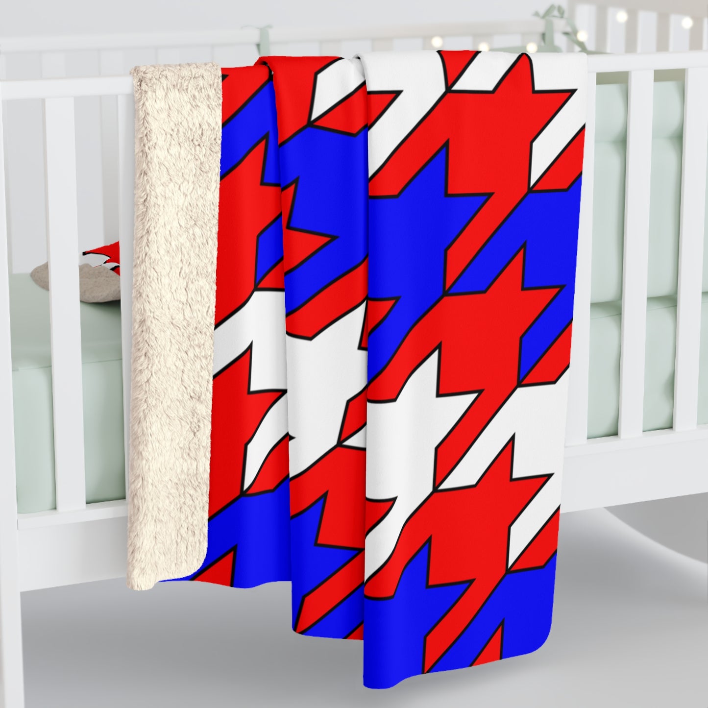 Red, White, Blue Retro Houndstooth Blanket Throw