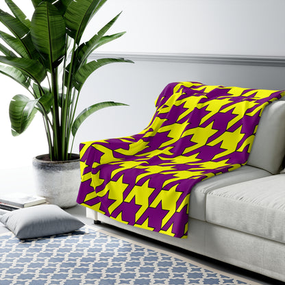 Purple, Yellow Retro Houndstooth Blanket Throw