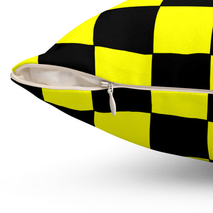 Yellow, Black Retro Check Cushion Pillow