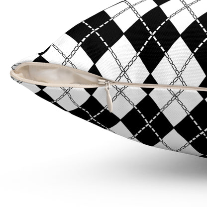 White, Black Retro Argyle Cushion Pillow