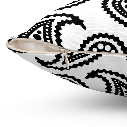 White, Black Retro Paisley Cushion Pillow