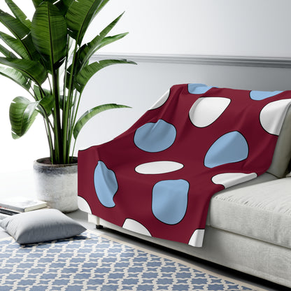 Claret, Blue, White Retro Polka Blanket Throw