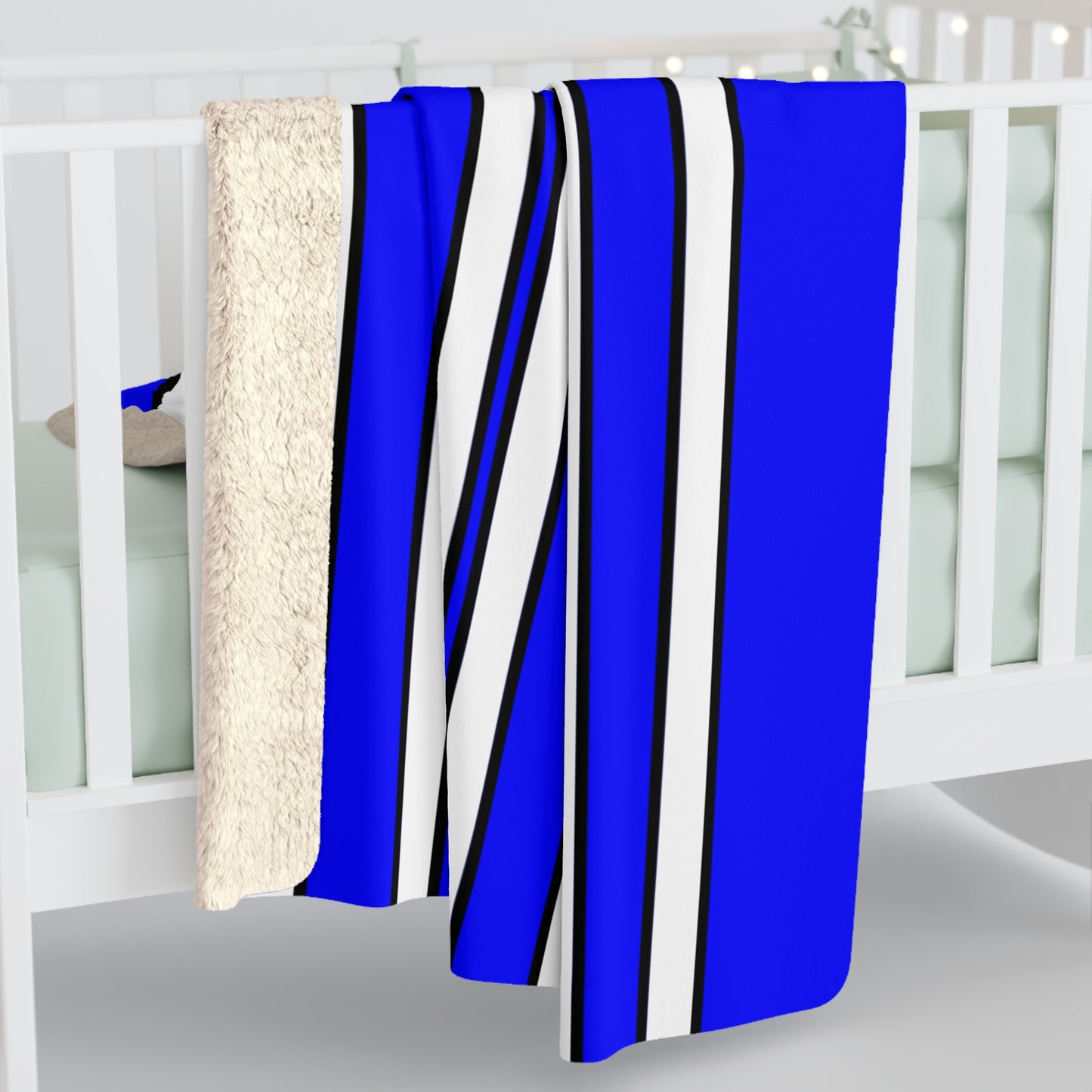 Blue, White Retro Stripes Blanket Throw