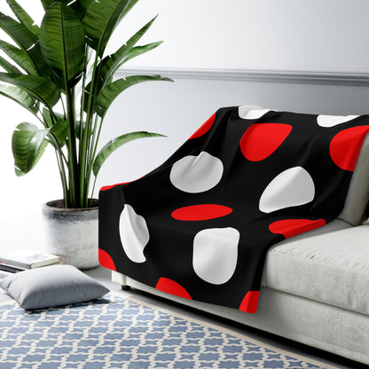 Black, White, Red Retro Polka Dots Blanket Throw