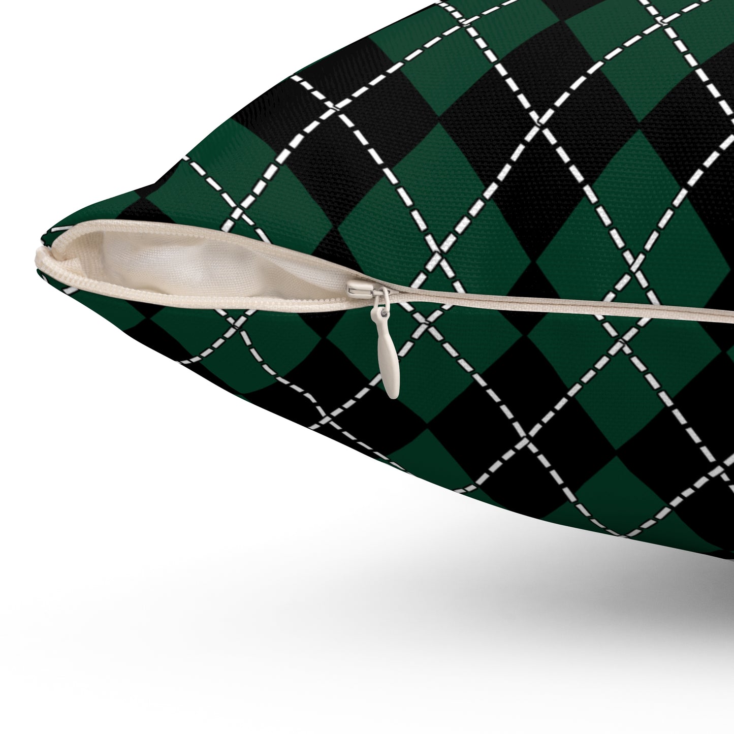 Dark Green, Black Retro Argyle Cushion Pillow