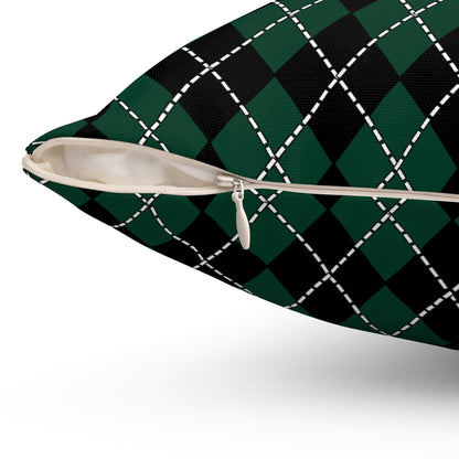 Dark Green, Black Retro Argyle Cushion Pillow