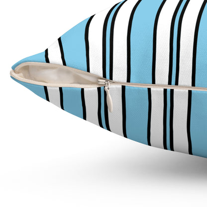 Sky Blue, White Retro Stripes Cushion Pillow