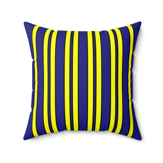 Navy Blue, Yellow Retro Stripes Cushion Pillow