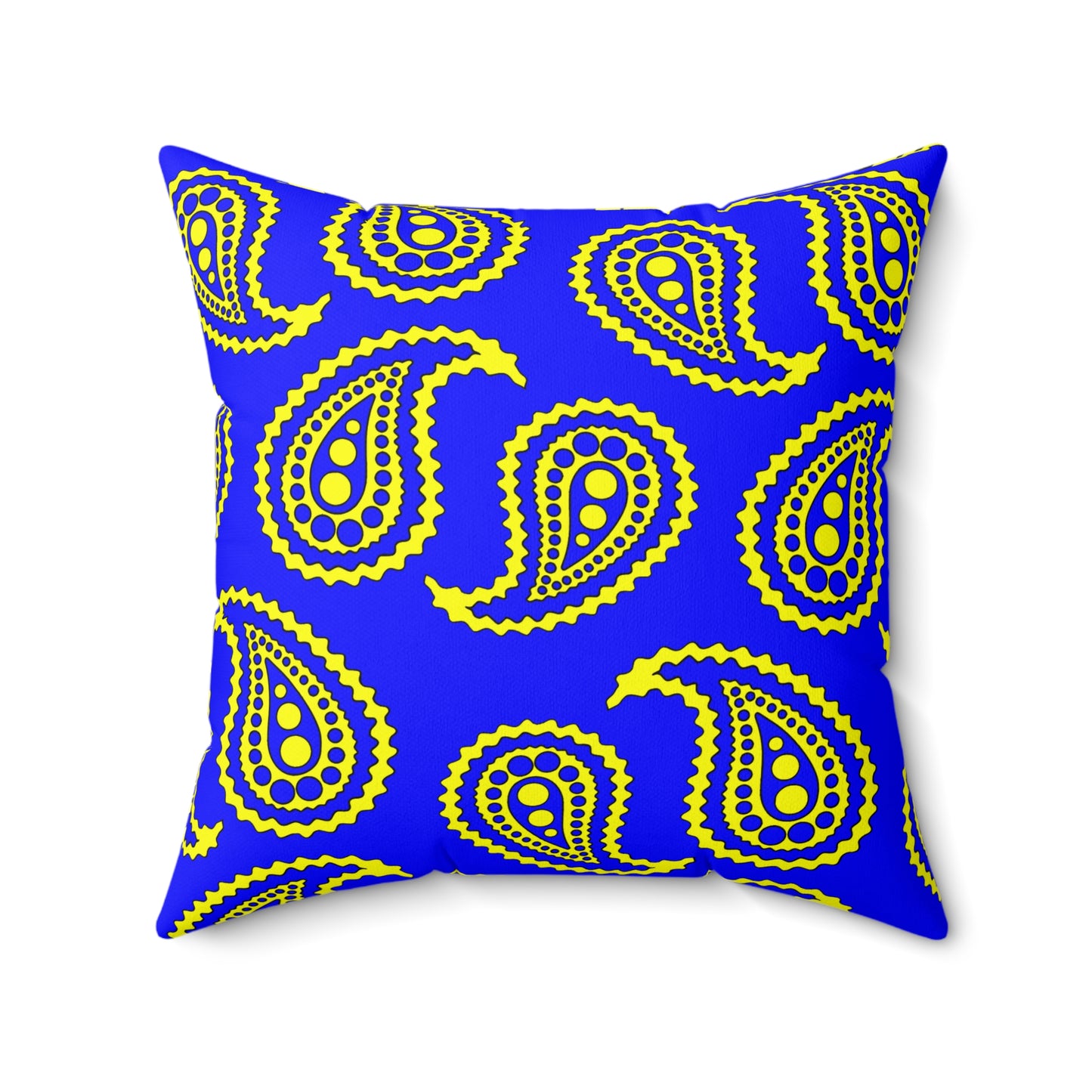 Blue, Yellow Retro Paisley Cushion Pillow