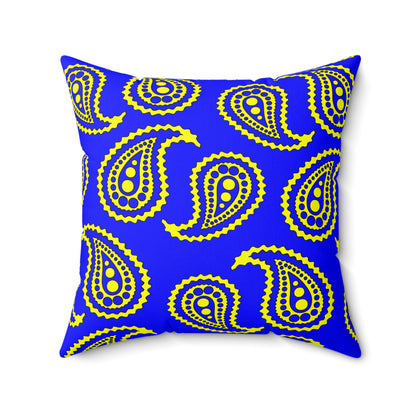 Blue, Yellow Retro Paisley Cushion Pillow