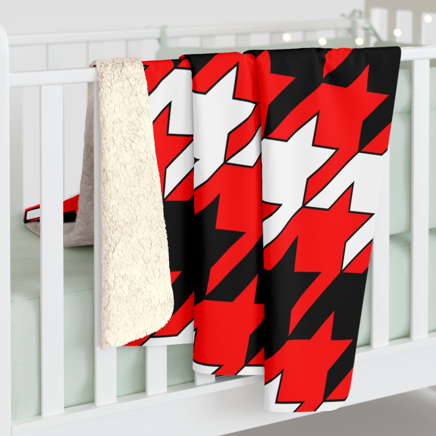 Red, Black, White Retro Houndstooth Blanket Throw