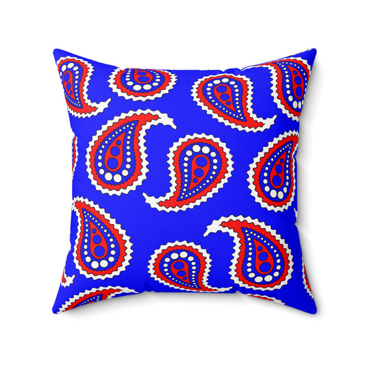 Blue, White, Red Retro Paisley Cushion Pillow