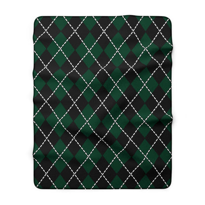 Dark Green, Black Retro Argyle Blanket Throw