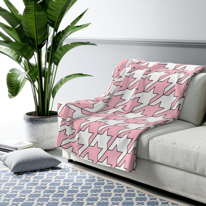 Pink, White Retro Houndstooth Blanket Throw