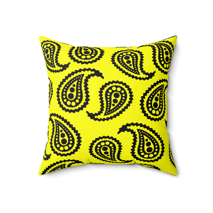 Yellow, Black Retro Paisley Cushion Pillow