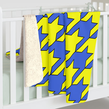 Royal Blue, Yellow Retro Houndstooth Blanket Throw