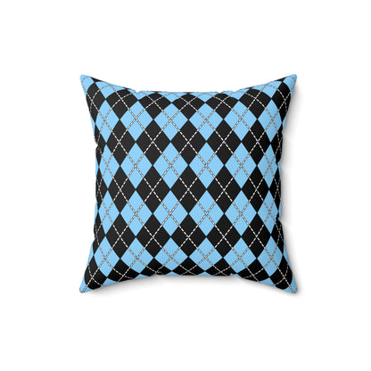 Light Blue, Black Retro Argyle Cushion Pillow