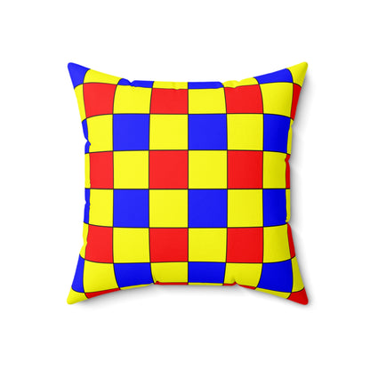 Yellow, Blue, Red Retro Check Cushion Pillow