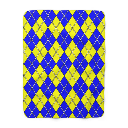 Yellow, Blue Retro Argyle Blanket Throw