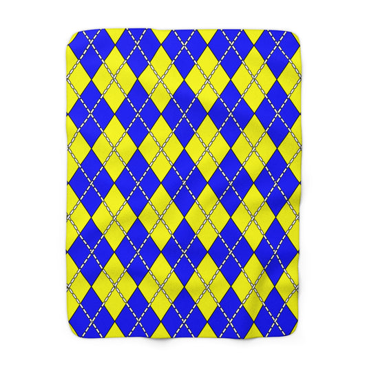 Yellow, Blue Retro Argyle Blanket Throw