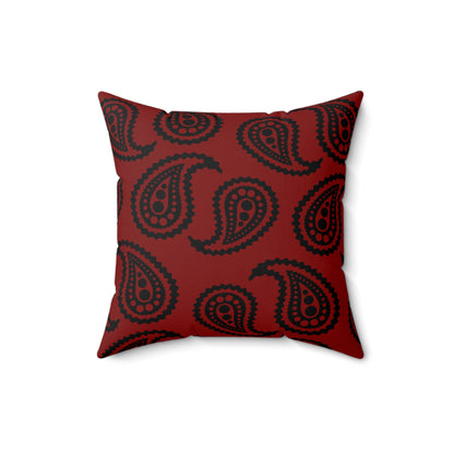 Maroon, Black Retro Paisley Cushion Pillow