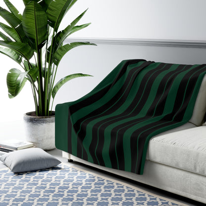 Dark Green, Black Retro Stripes Blanket Throw
