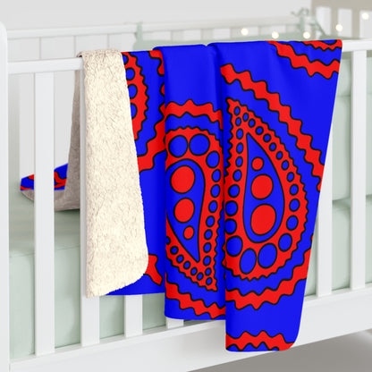 Blue, Red Retro Paisley Blanket Throw