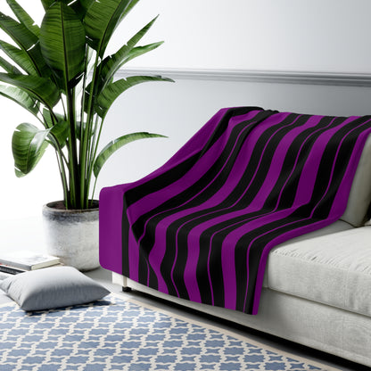 Purple, Black Retro Stripes Blanket Throw