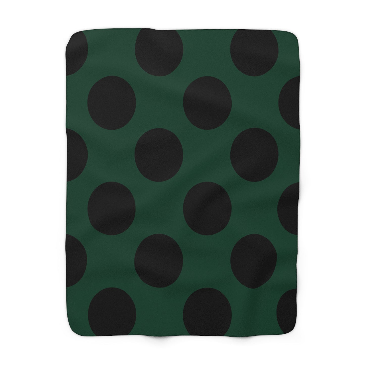 Dark Green, Black Retro Polka Dots Blanket Throw