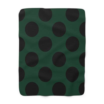 Dark Green, Black Retro Polka Dots Blanket Throw