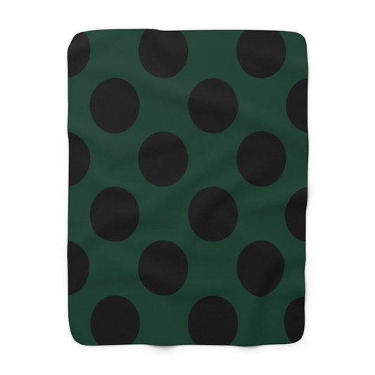 Dark Green, Black Retro Polka Dots Blanket Throw