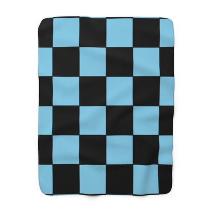 Sky Blue, Black Retro Check Blanket Throw