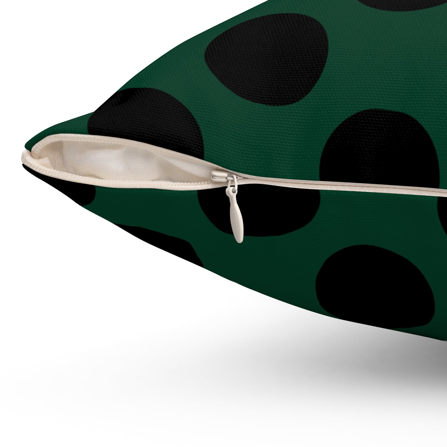 Dark Green, Black Retro Polka Dots Cushion Pillow