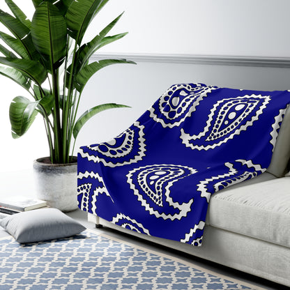 Dark Blue, White Retro Paisley Blanket Throw