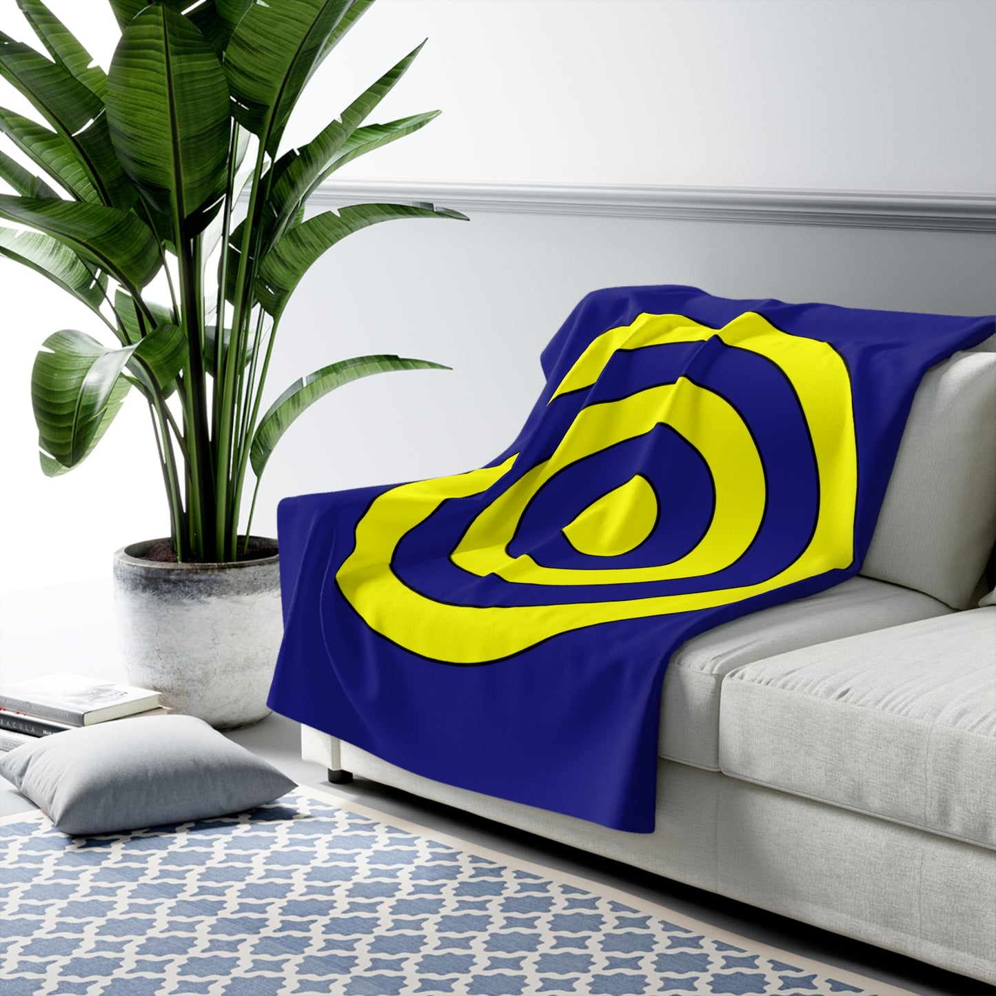 Navy Blue, Yellow Retro Target Blanket Throw