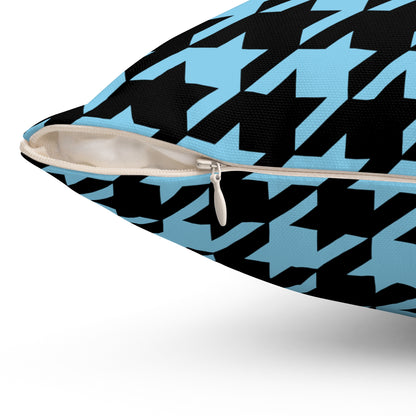Sky Blue, Black Retro Houndstooth Cushion Pillow