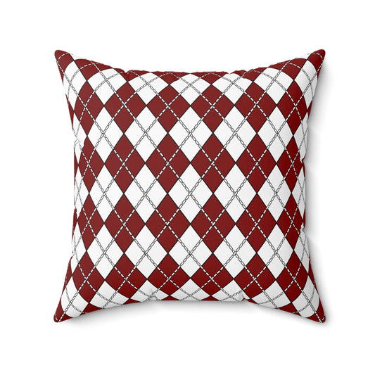 Maroon, White Retro Argyle Cushion Pillow