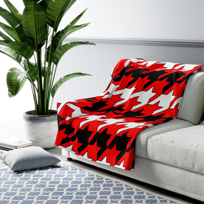 Red, Black, White Retro Houndstooth Blanket Throw