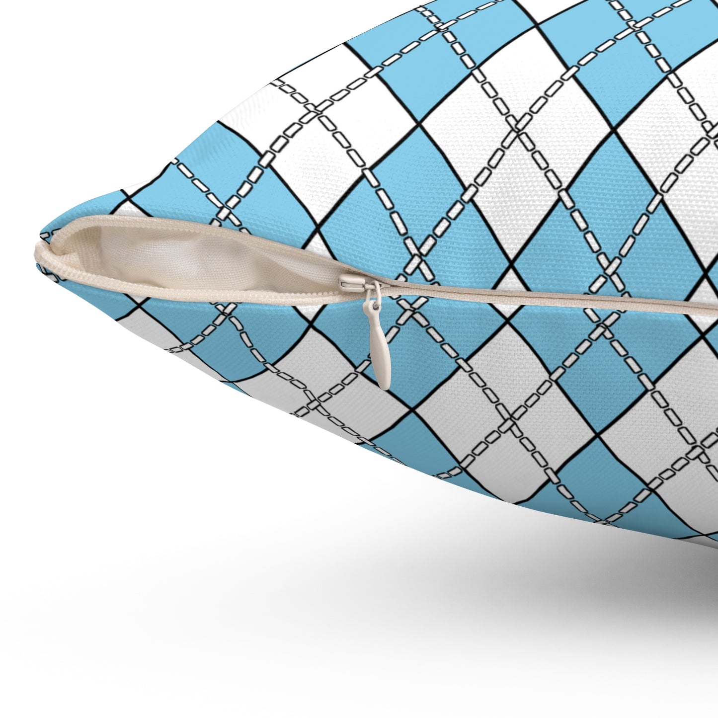 Sky Blue, White Retro Argyle Cushion Pillow