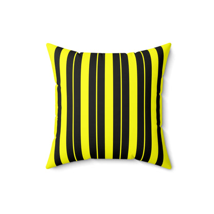Yellow, Black Retro Stripes Cushion Pillow