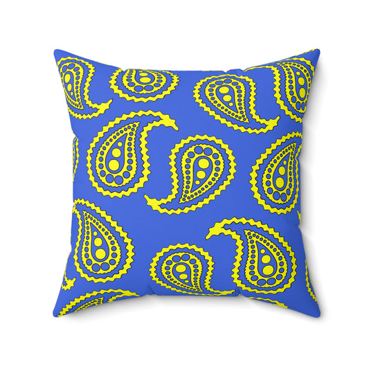 Royal Blue, Yellow Retro Paisley Cushion Pillow