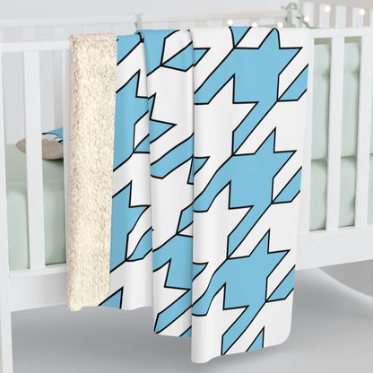 Sky Blue, White Retro Houndstooth Blanket Throw
