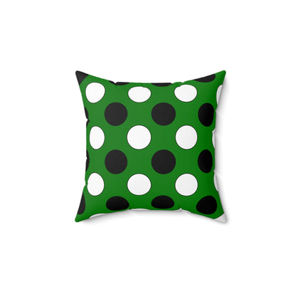 Green, Black, White Retro Polka Dots Cushion Pillow