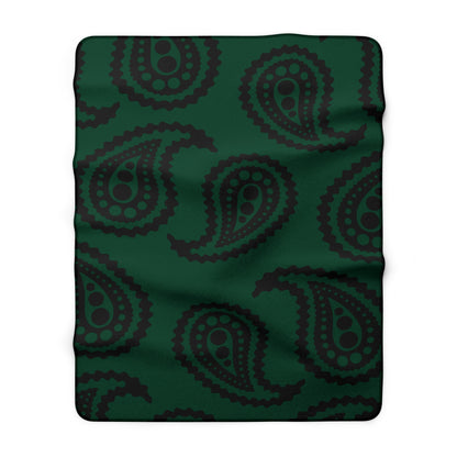 Dark Green, Black Retro Paisley Blanket Throw