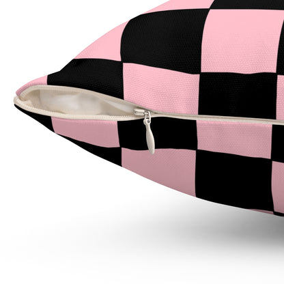 Pink, Black Retro Check Cushion Pillow