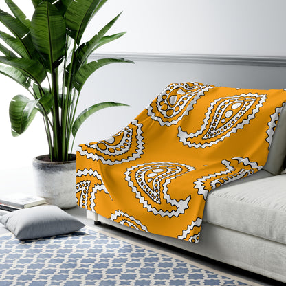 Orange, White Retro Paisley Blanket Throw