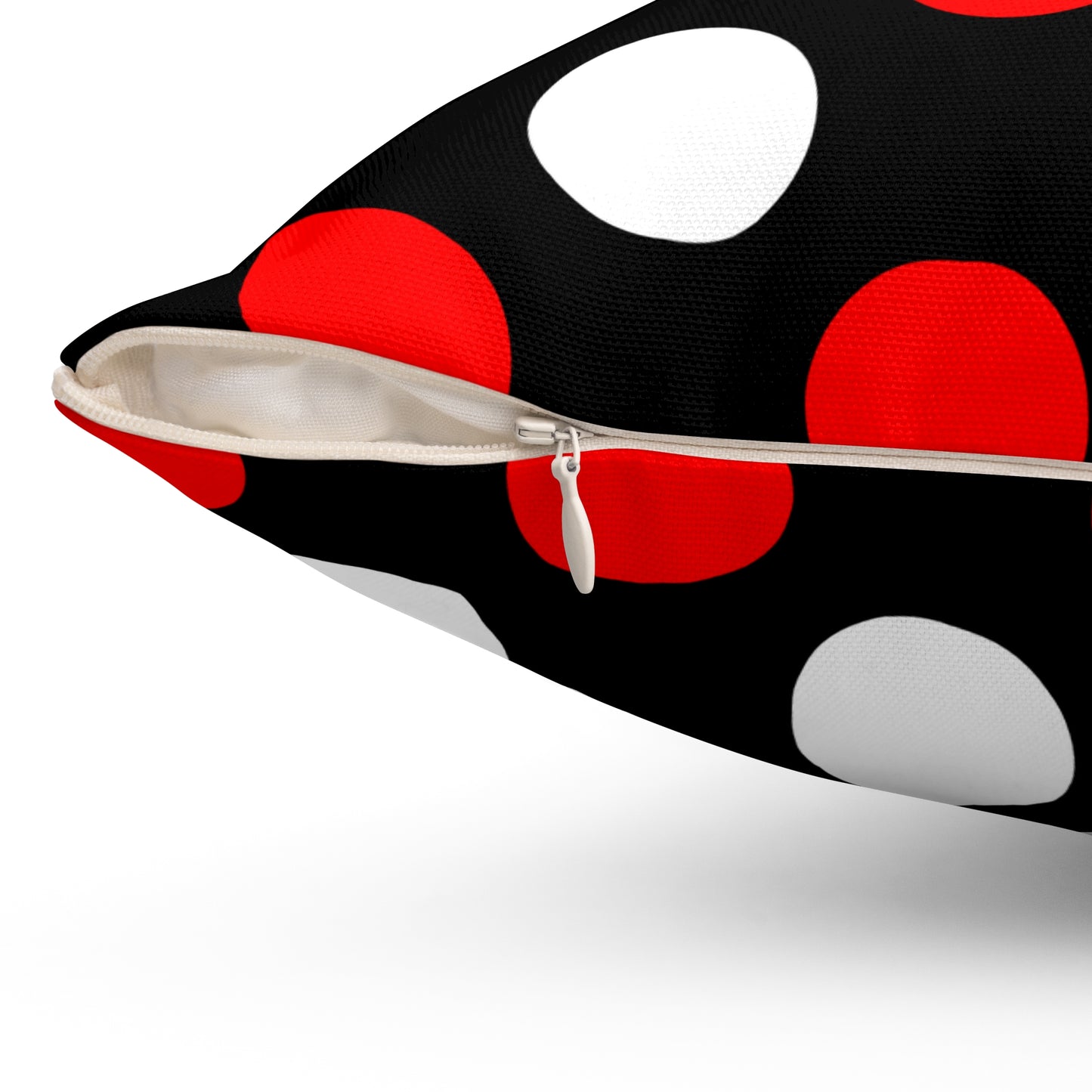 Black, White, Red Retro Polka Dots Cushion Pillow