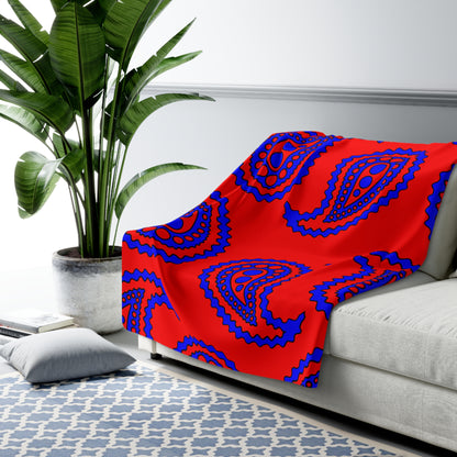 Red, Blue Retro Paisley Blanket Throw