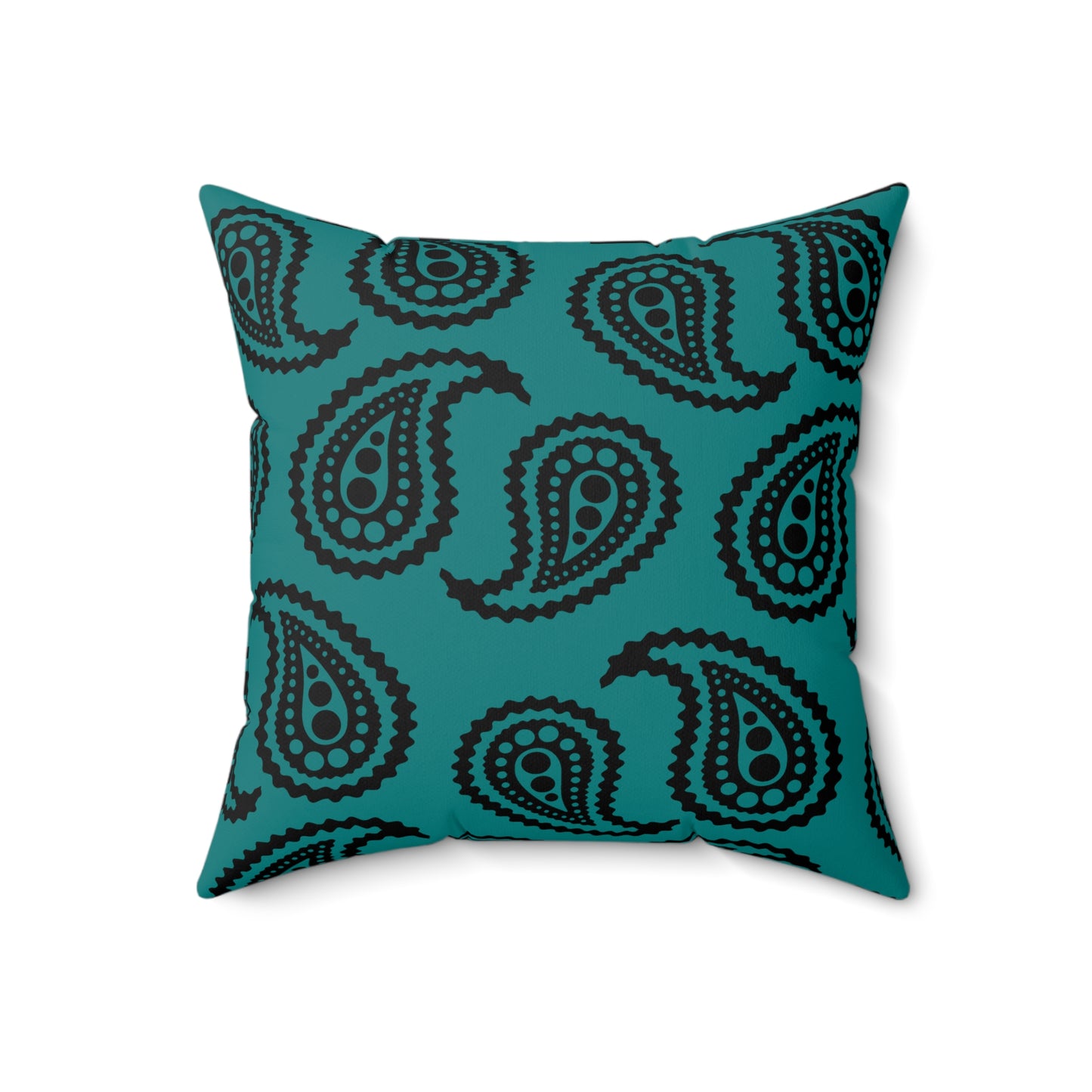 Teal, Black Retro Paisley Cushion Pillow